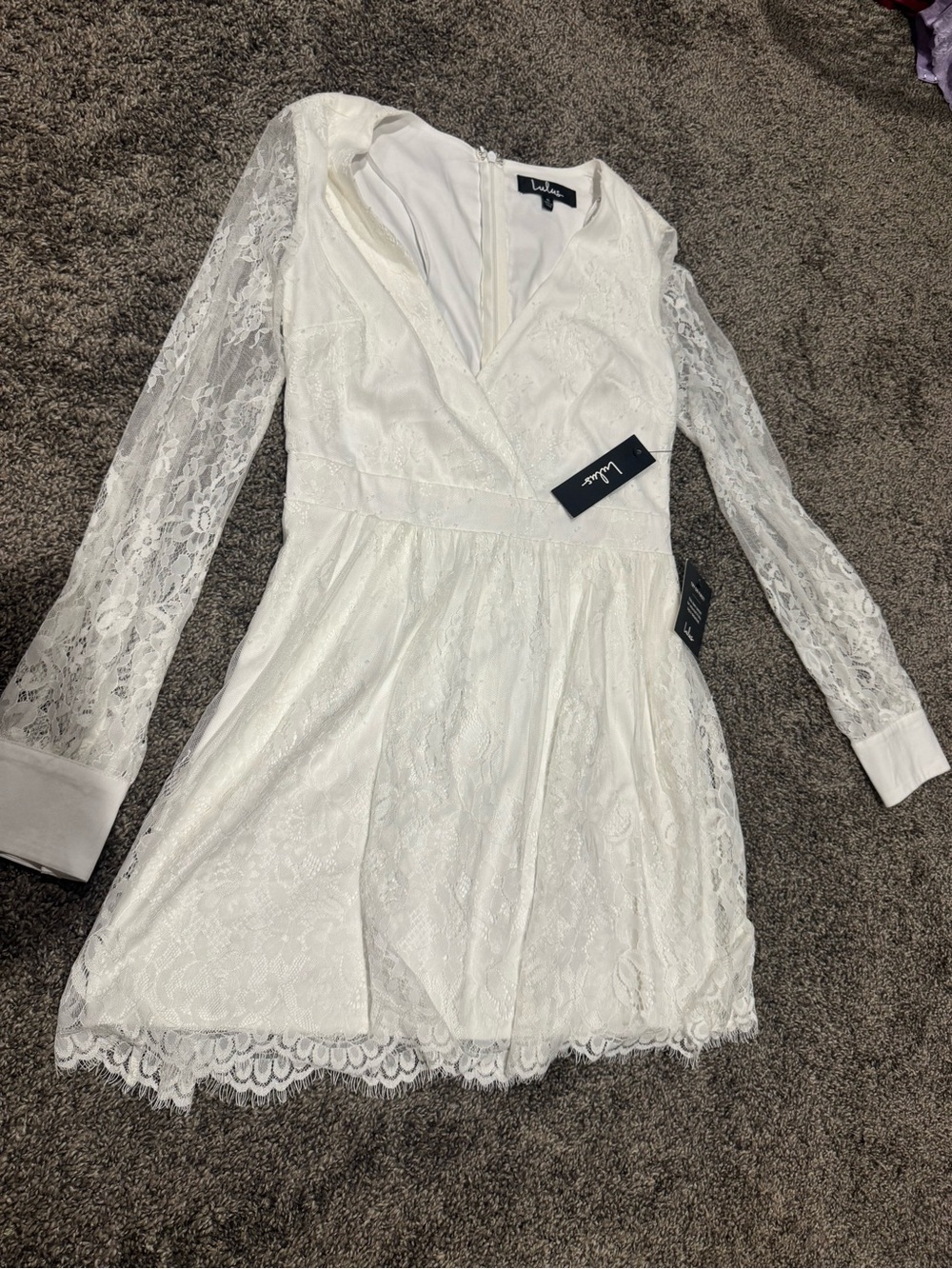 Lulu's Ivory Lace Long-Sleeve Wrap Romper Dress